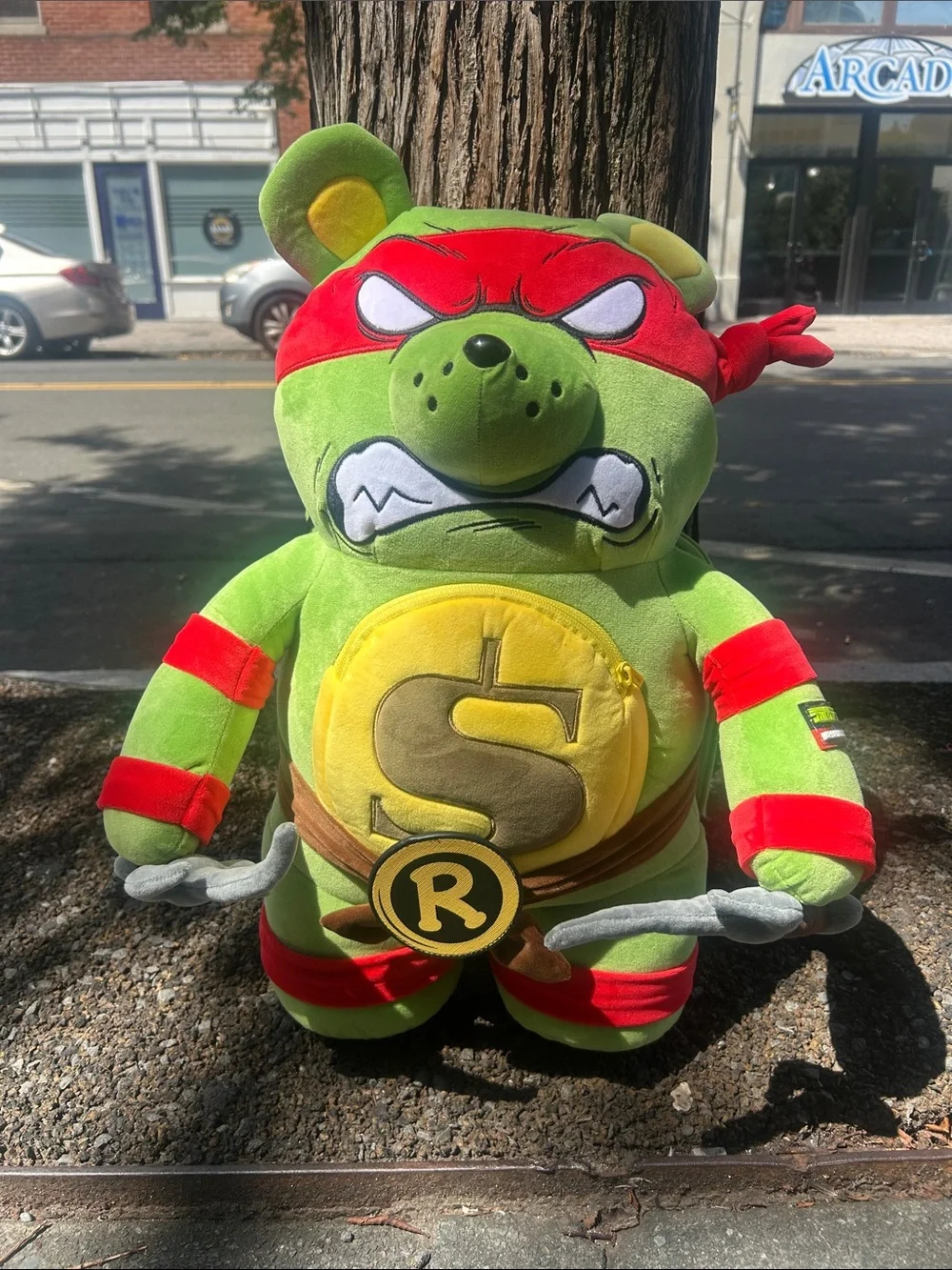 Sprayground Green Turtle-Inspired Plush with Red Mask and Yellow Belly
